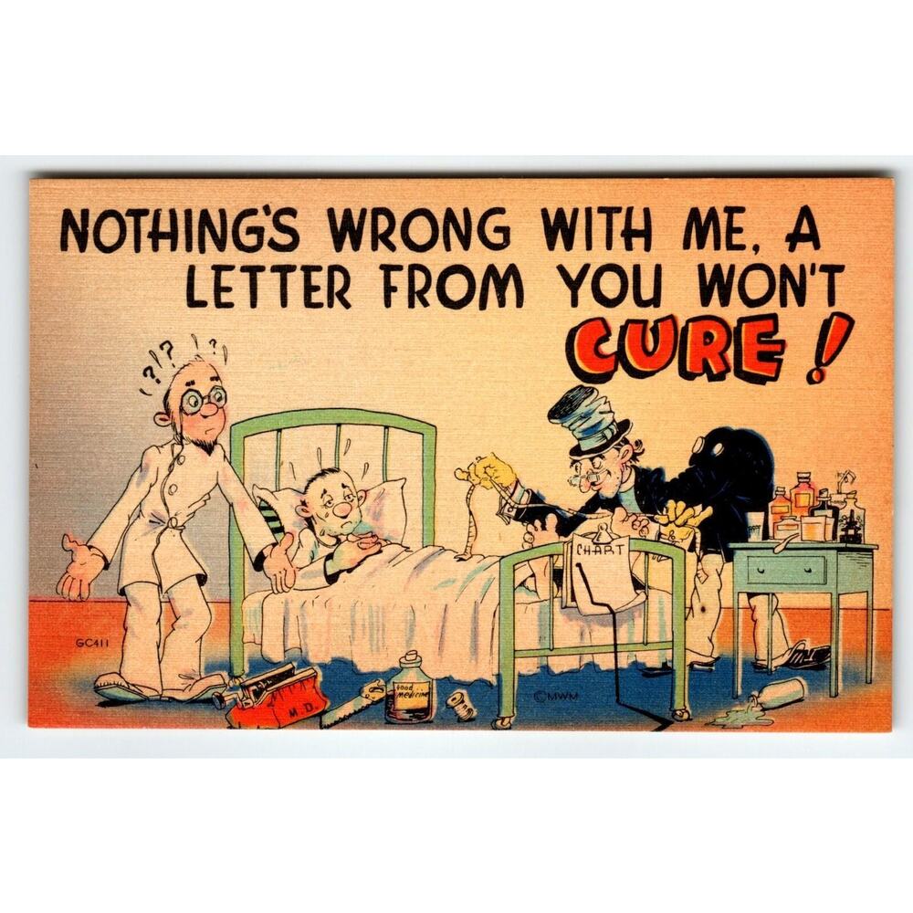 Nothing's Wrong With Me, A Letter From You Won't Cure! Postcard Man Bed 1940's